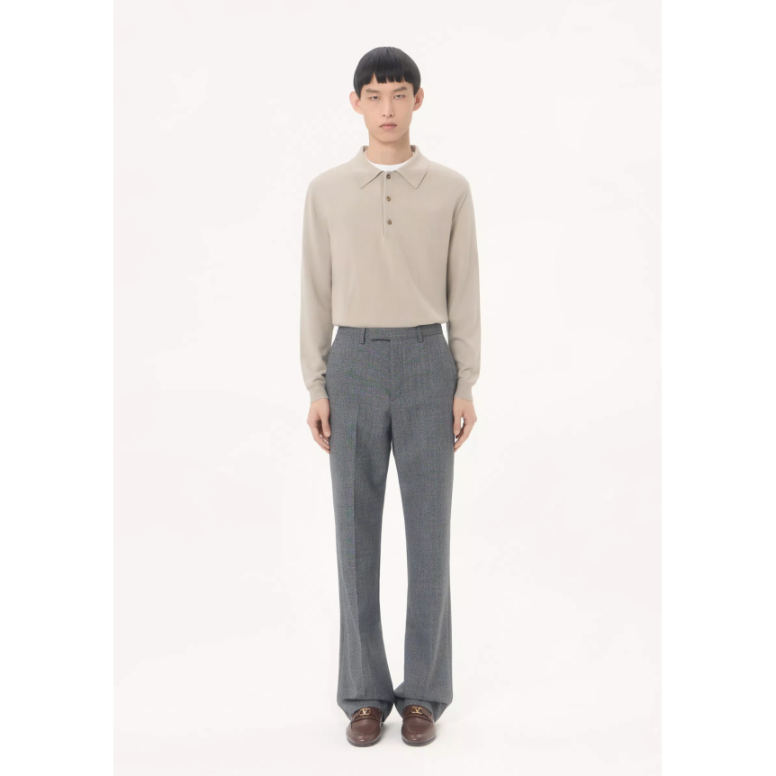 Polo manche longue VALENTINO laine beige V Logo