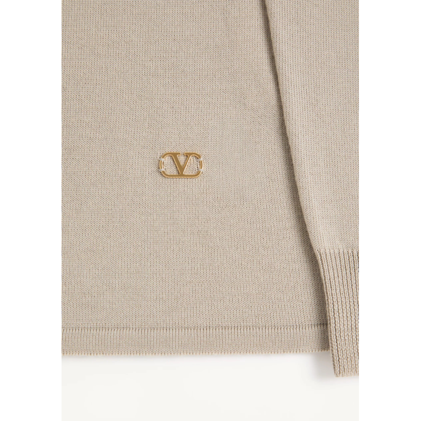 Polo manche longue VALENTINO laine beige V Logo