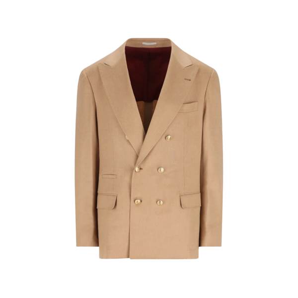 Veste croisée BRUNELLO CUCINELLI laine cachemire camel boutons dorés