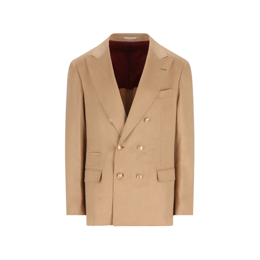 Veste croisée BRUNELLO CUCINELLI laine cachemire camel boutons dorés
