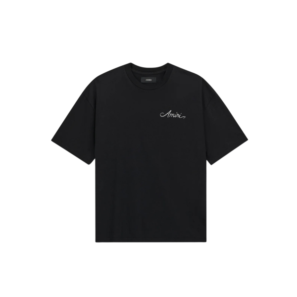 T-shirt manche courte AMIRI oversize coton noir logo blanc imprimé MA Quad damier dos