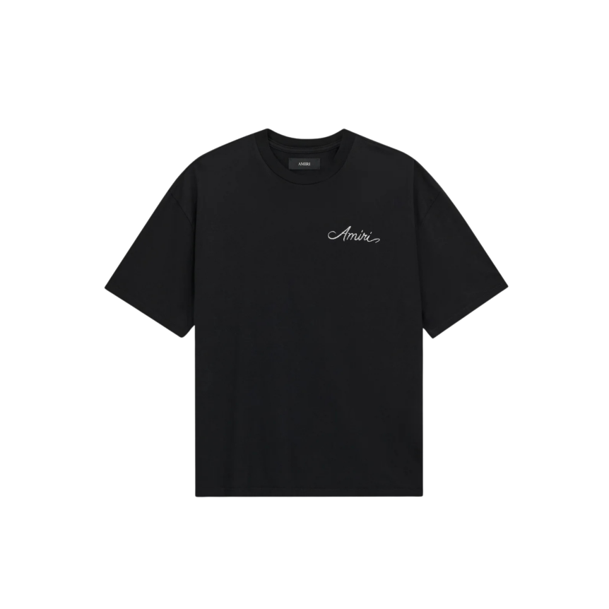 T-shirt manche courte AMIRI oversize coton noir logo blanc imprimé MA Quad damier dos