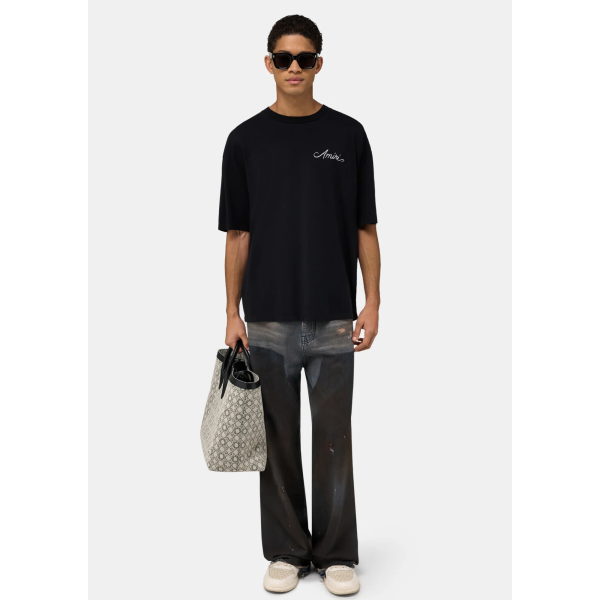 T-shirt manche courte AMIRI oversize coton noir logo blanc imprimé MA Quad damier dos
