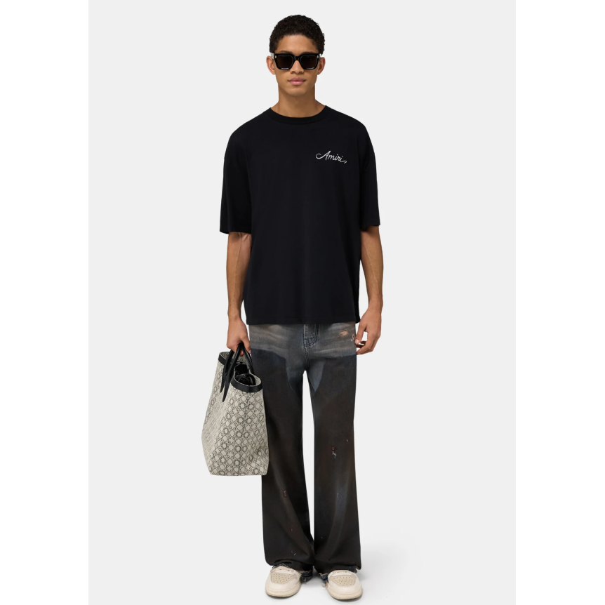 T-shirt manche courte AMIRI oversize coton noir logo blanc imprimé MA Quad damier dos