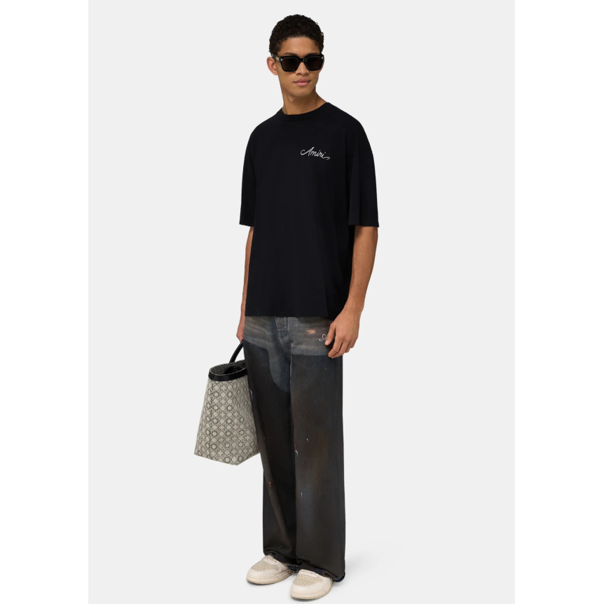 T-shirt manche courte AMIRI oversize coton noir logo blanc imprimé MA Quad damier dos
