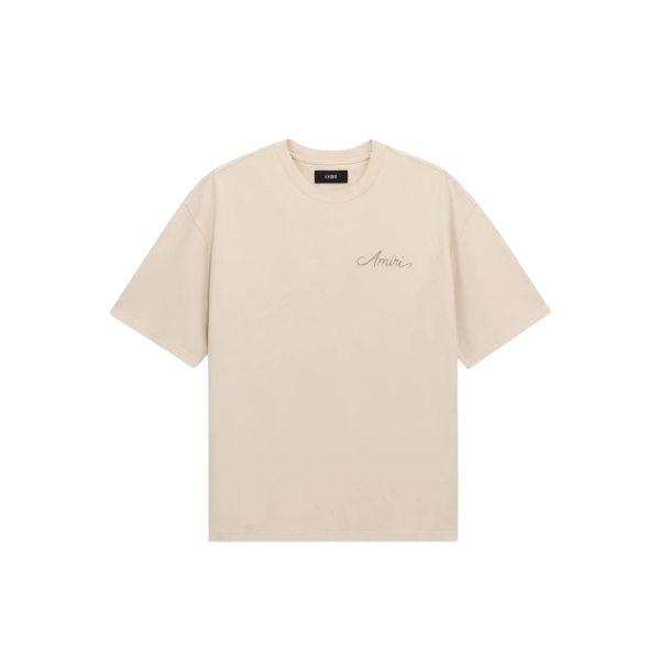 T-shirt manche courte AMIRI oversize coton beige logo gris imprimé MA Quad damier dos
