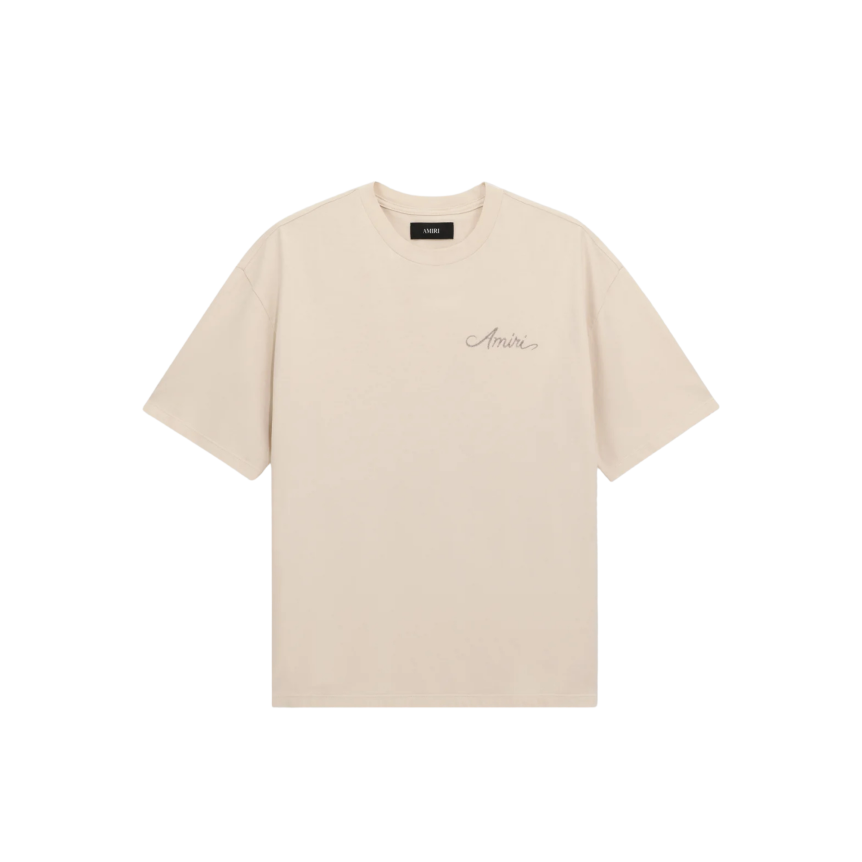 T-shirt manche courte AMIRI oversize coton beige logo gris imprimé MA Quad damier dos
