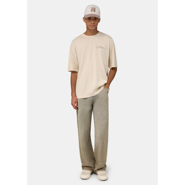 T-shirt manche courte AMIRI oversize coton beige logo gris imprimé MA Quad damier dos