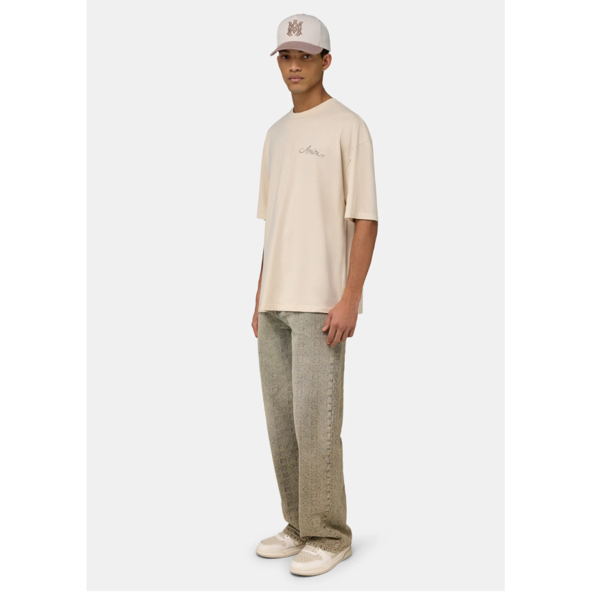 T-shirt manche courte AMIRI oversize coton beige logo gris imprimé MA Quad damier dos