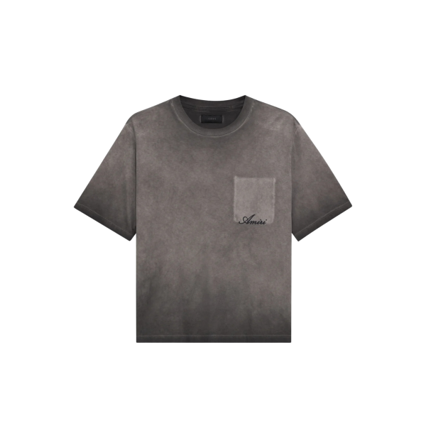 T-shirt col rond AMIRI coton gris délavé fausse poche poitrine logo