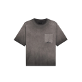 T-shirt col rond coton gris délavé fausse poche poitrine logo