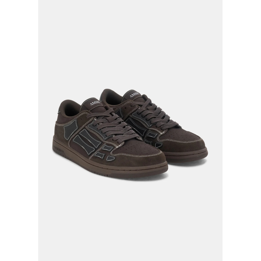 Basket basse AMIRI Skel top Low daim marron os cuir grainé