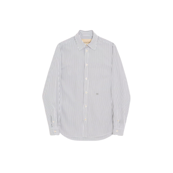 Chemise manche longue VALENTINO popeline coton blanc rayure kaki V logo