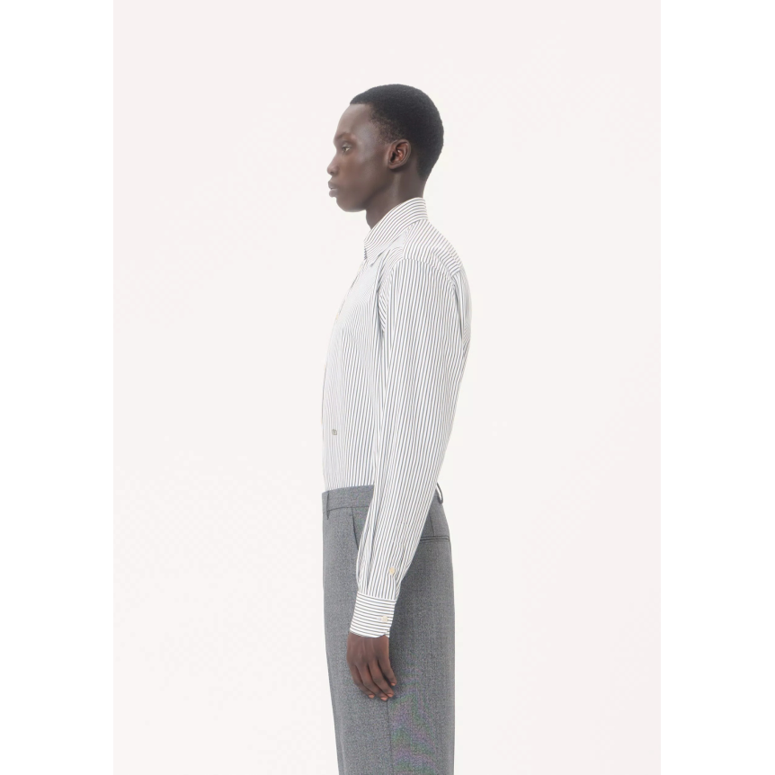 Chemise manche longue VALENTINO popeline coton blanc rayure kaki V logo
