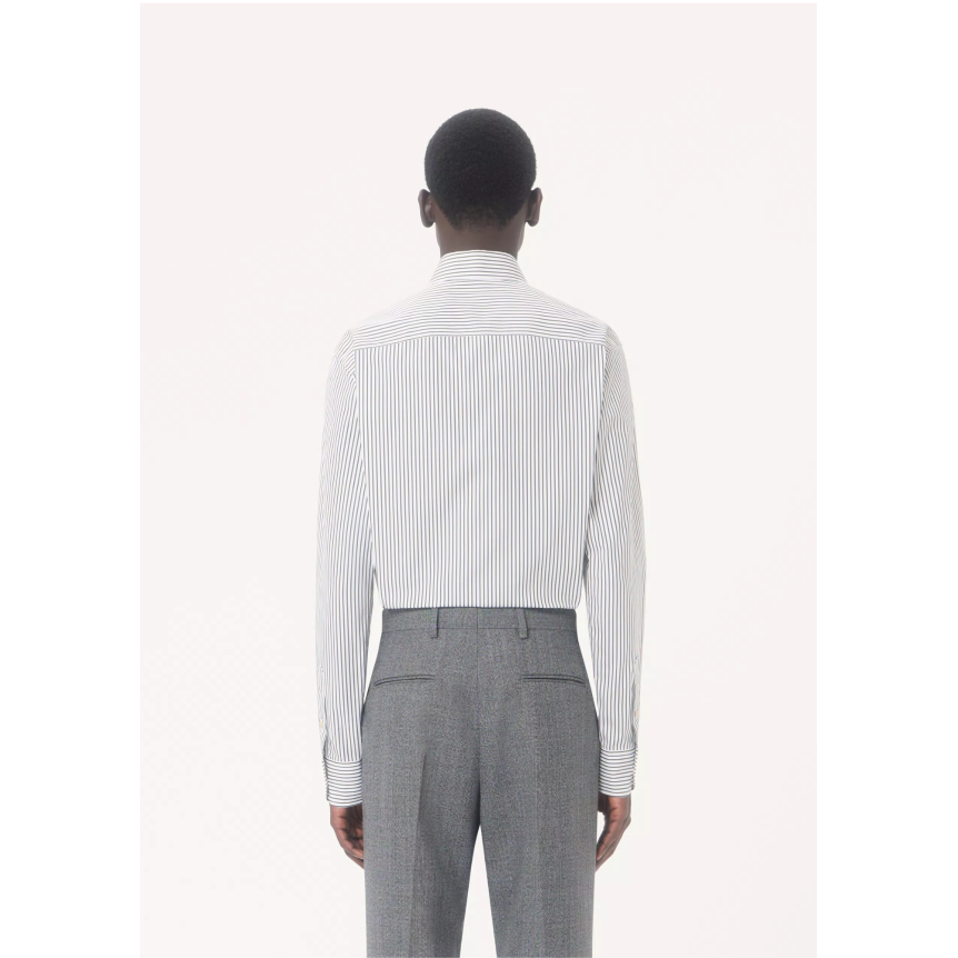 Chemise manche longue VALENTINO popeline coton blanc rayure kaki V logo