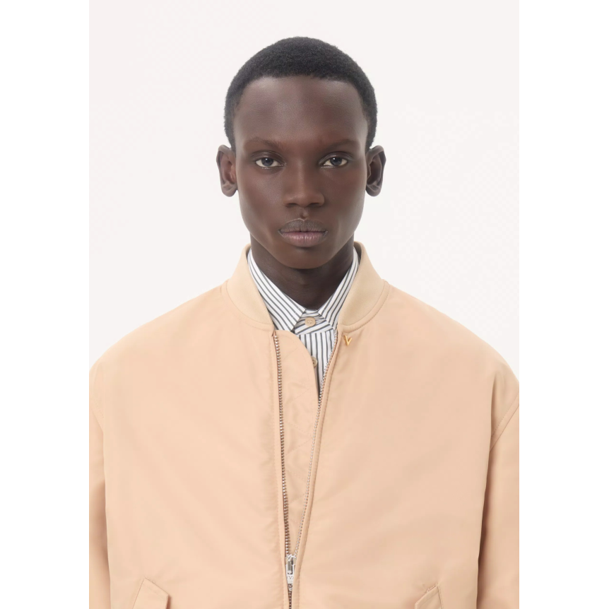 Chemise manche longue VALENTINO popeline coton blanc rayure kaki V logo