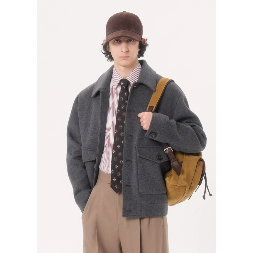 Blouson à col fermeture bouton VALENTINO laine cachemire gris anthracite poche plaquée à rabat