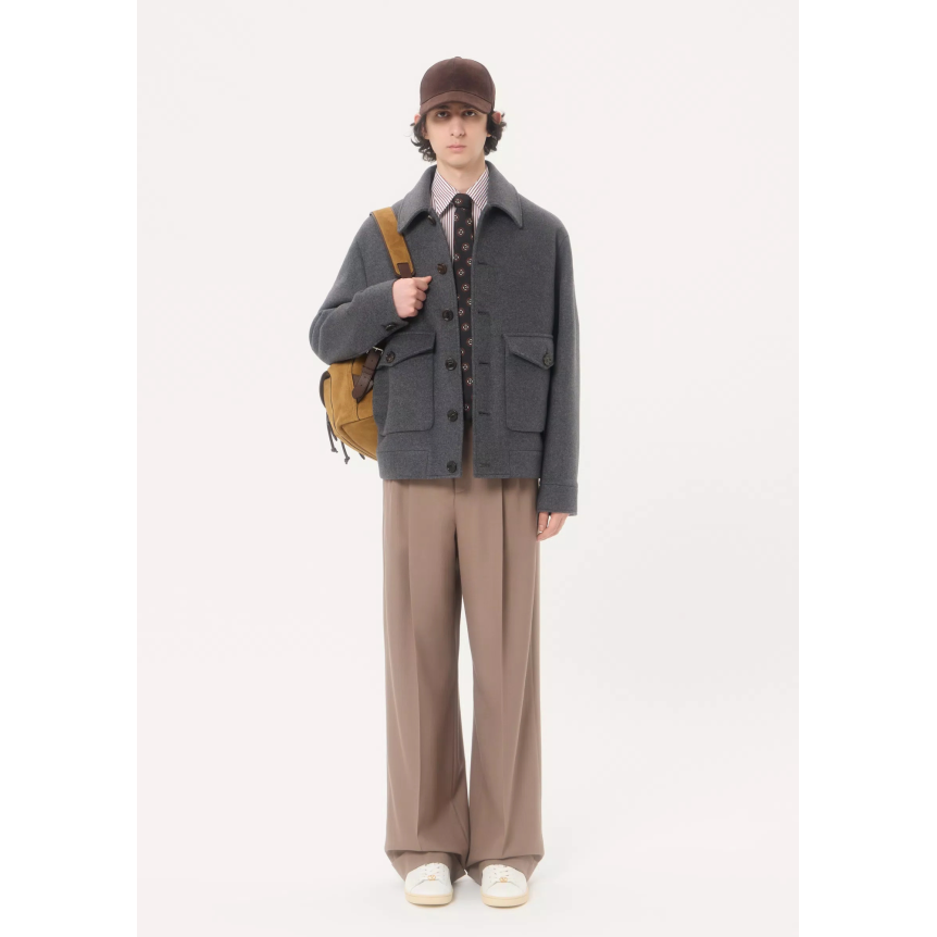 Blouson à col fermeture bouton VALENTINO laine cachemire gris anthracite poche plaquée à rabat