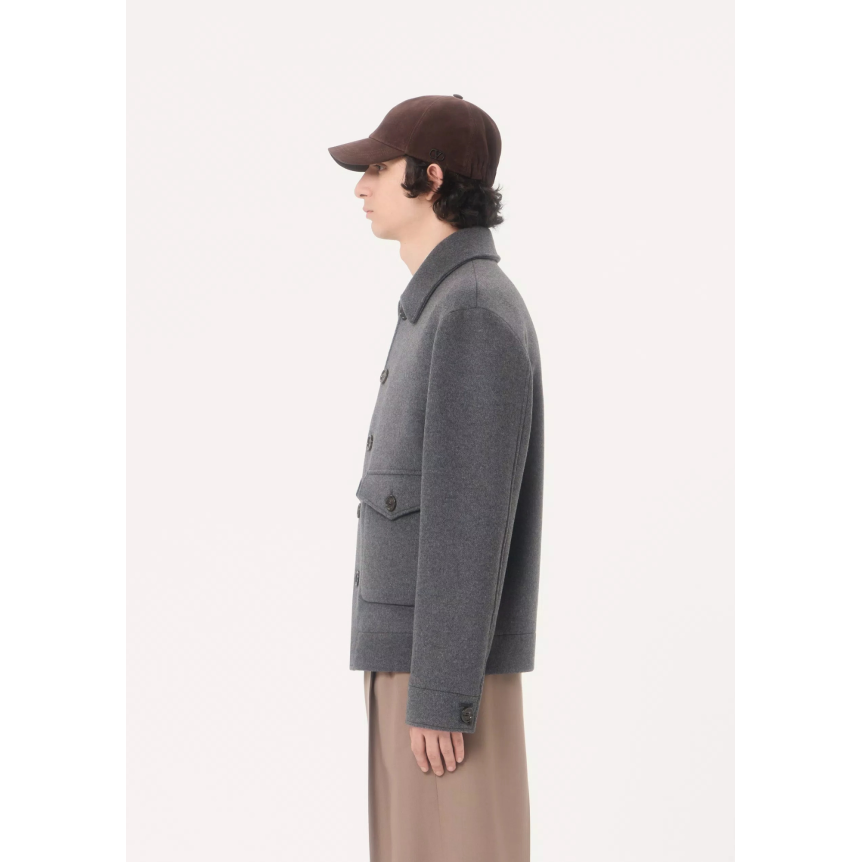 Blouson à col fermeture bouton VALENTINO laine cachemire gris anthracite poche plaquée à rabat