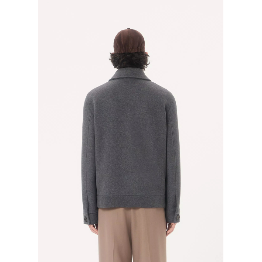Blouson à col fermeture bouton VALENTINO laine cachemire gris anthracite poche plaquée à rabat