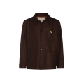 Veste décontractée surchemise à bouton laine vierge marron poche V logo