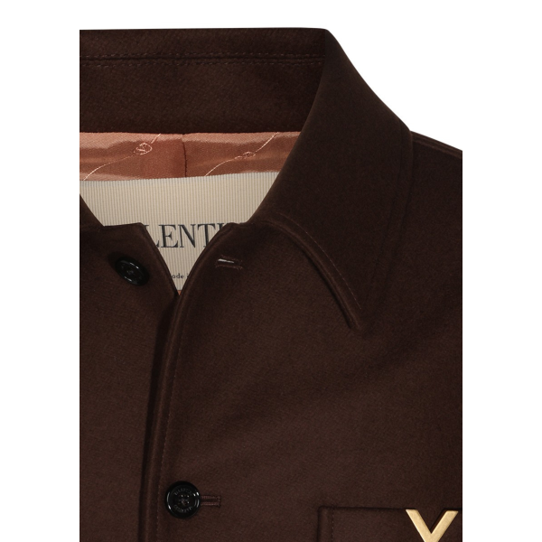 Veste décontractée VALENTINO surchemise à bouton laine vierge marron poche V logo