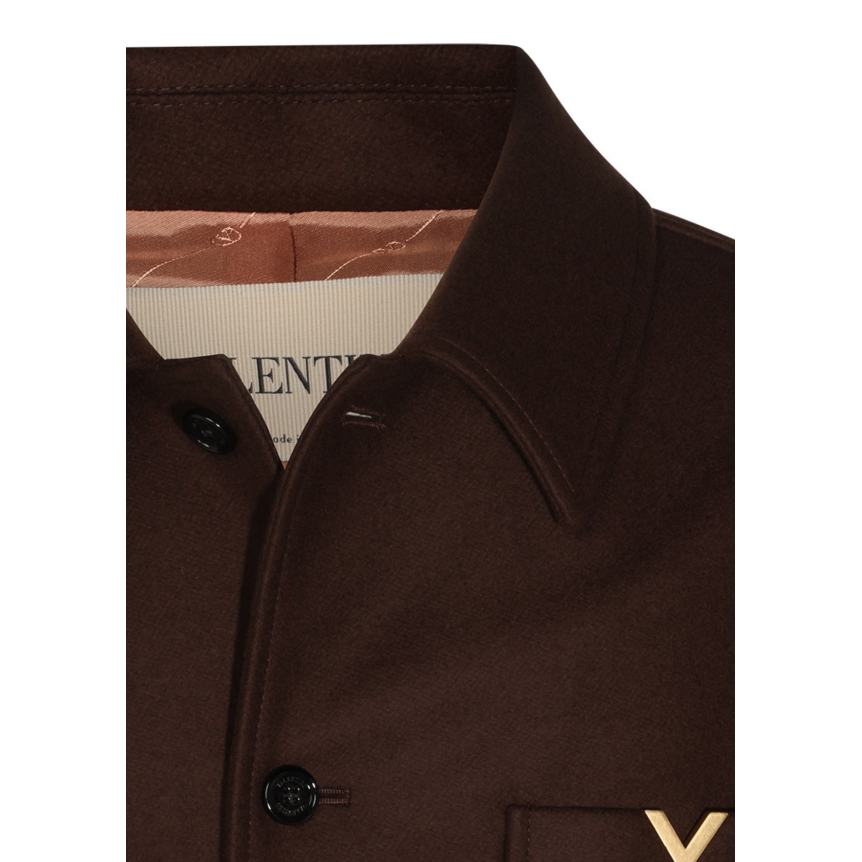 Veste décontractée VALENTINO surchemise à bouton laine vierge marron poche V logo