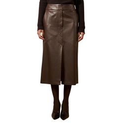 Jupe midi évasée BARBARA BUI cuir agneau marron café fente avant