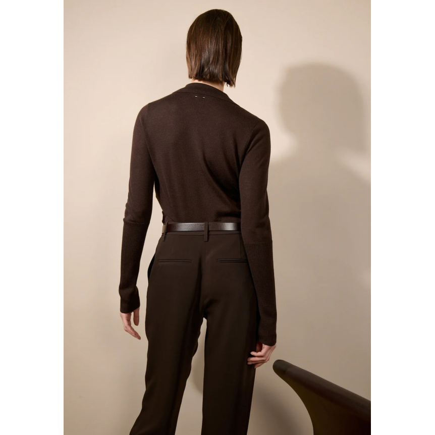 Cardigan à bouton BARBARA BUI col polo laine mérinos soie marron moka