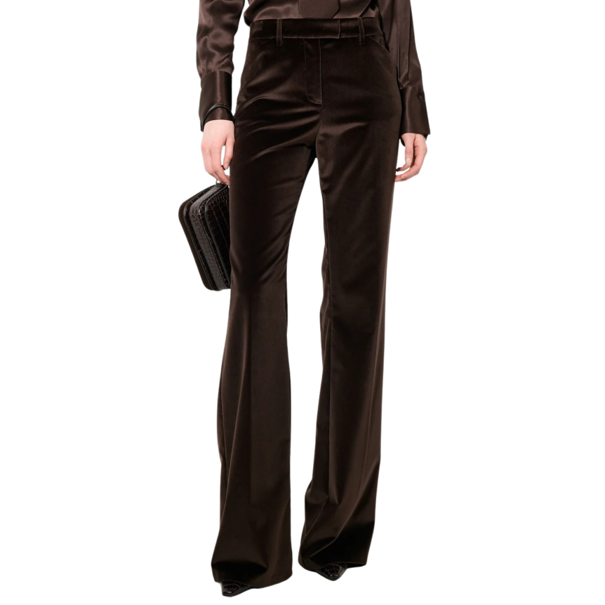 Pantalon flare BARBARA BUI coton velours lisse marron moka