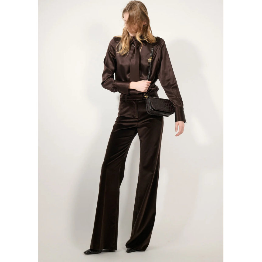 Pantalon flare BARBARA BUI coton velours lisse marron moka