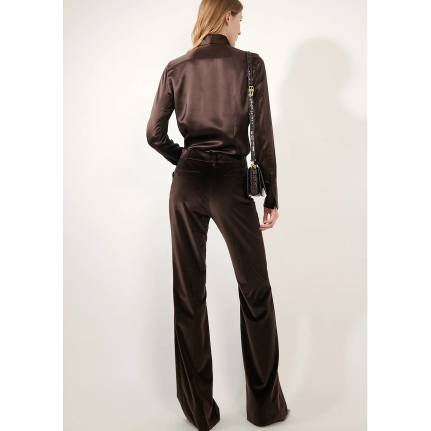 Pantalon flare BARBARA BUI coton velours lisse marron moka