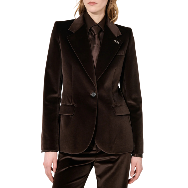 Veste de tailleur blazer BARBARA BUI coton velours lisse marron moka