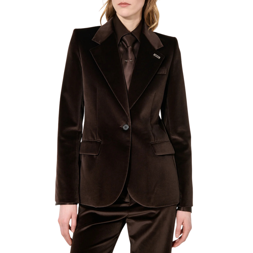 Veste de tailleur blazer BARBARA BUI coton velours lisse marron moka