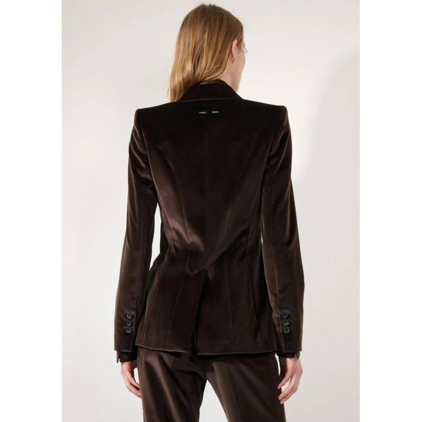 Veste de tailleur blazer BARBARA BUI coton velours lisse marron moka