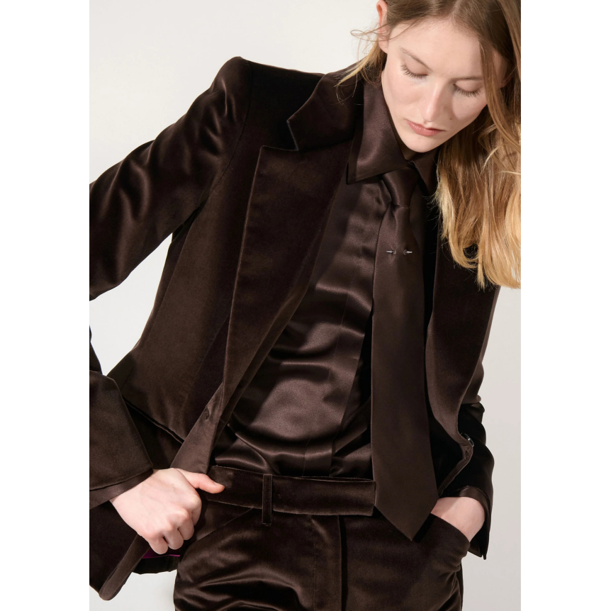 Veste de tailleur blazer BARBARA BUI coton velours lisse marron moka
