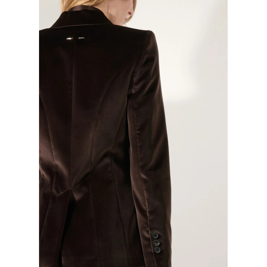 Veste de tailleur blazer BARBARA BUI coton velours lisse marron moka