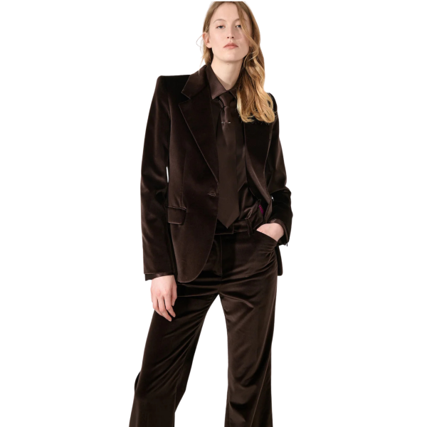 Veste de tailleur blazer BARBARA BUI coton velours lisse marron moka