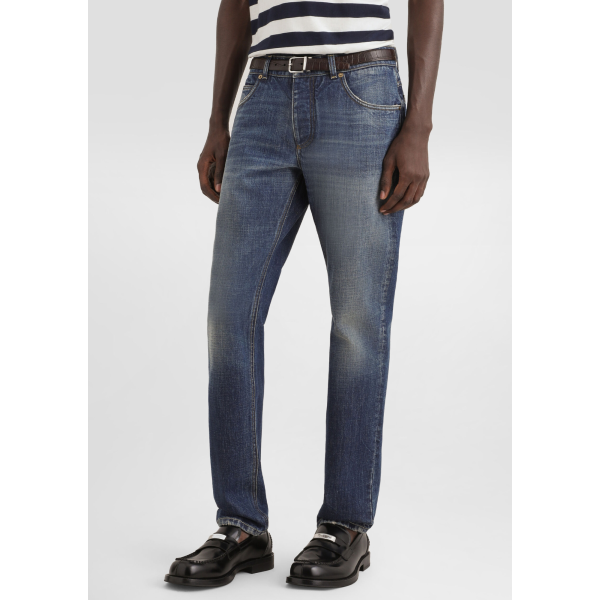 Pantalon Jean regular DOLCE & GABBANA denim coton bleu délavé