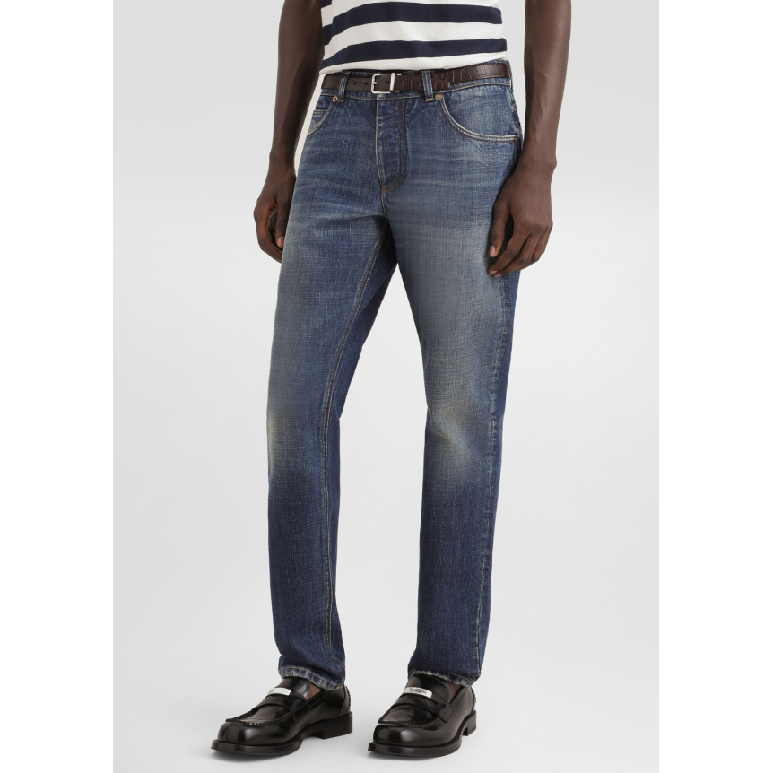 Pantalon Jean regular DOLCE & GABBANA denim coton bleu délavé