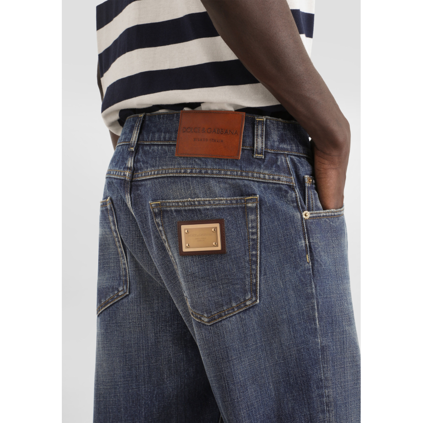 Pantalon Jean regular DOLCE & GABBANA denim coton bleu délavé