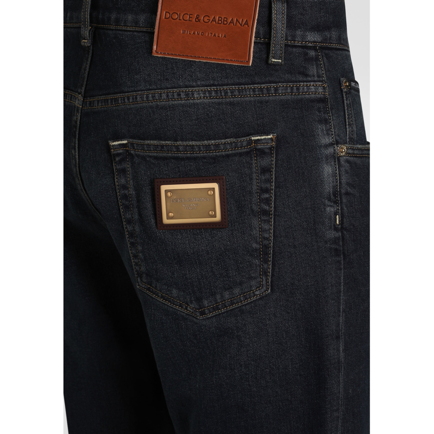 Pantalon Jean slim DOLCE & GABBANA denim coton brut bleu foncé