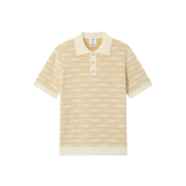 Polo à manche courte CASABLANCA en maille laine beige à logo écriture