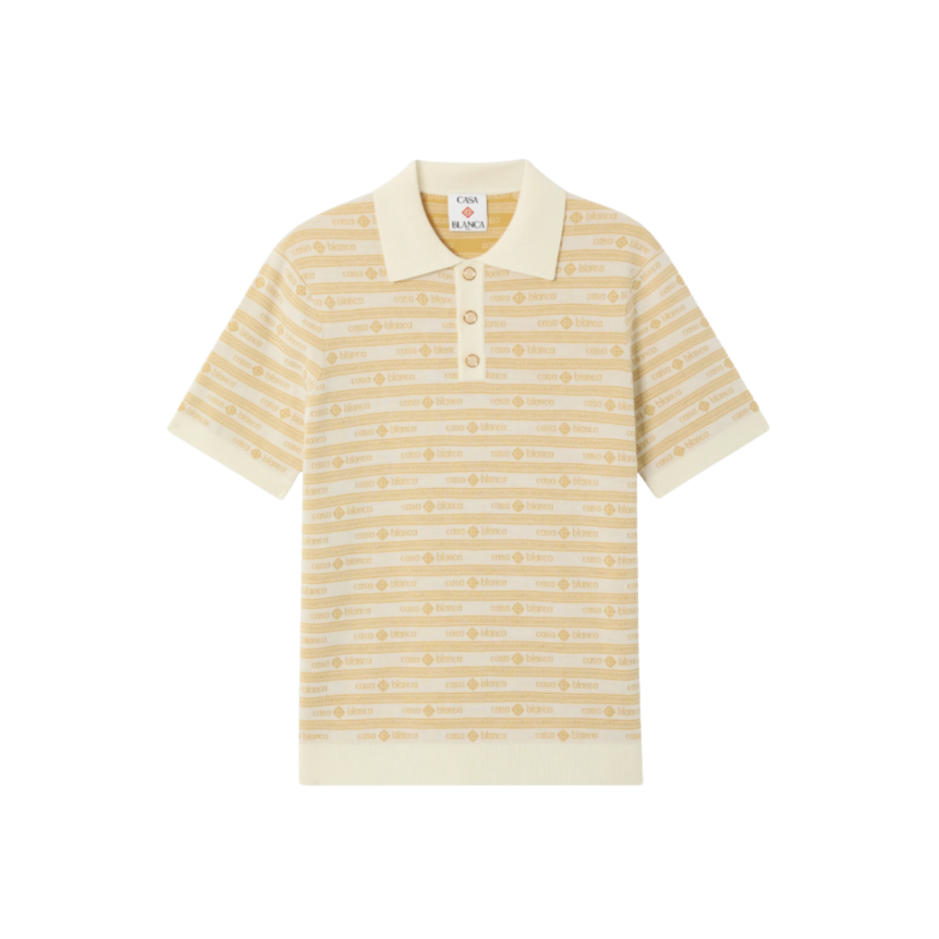 Polo à manche courte CASABLANCA en maille laine beige à logo écriture