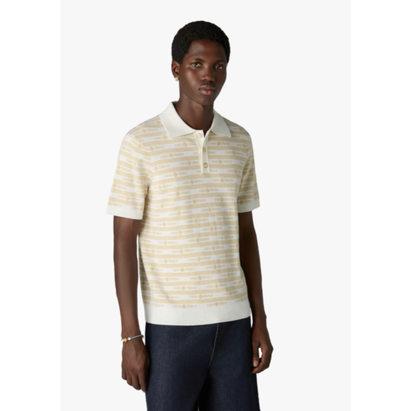 Polo à manche courte CASABLANCA en maille laine beige à logo écriture