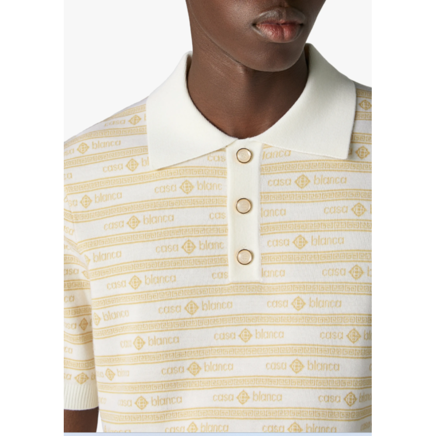 Polo à manche courte CASABLANCA en maille laine beige à logo écriture
