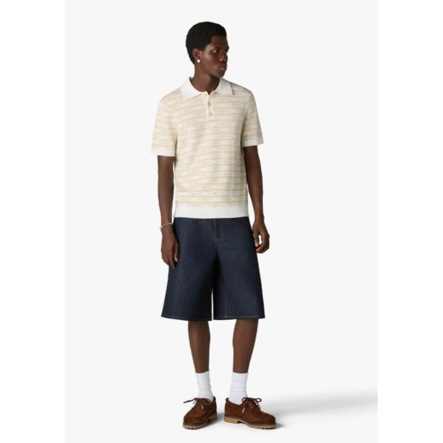 Polo à manche courte CASABLANCA en maille laine beige à logo écriture