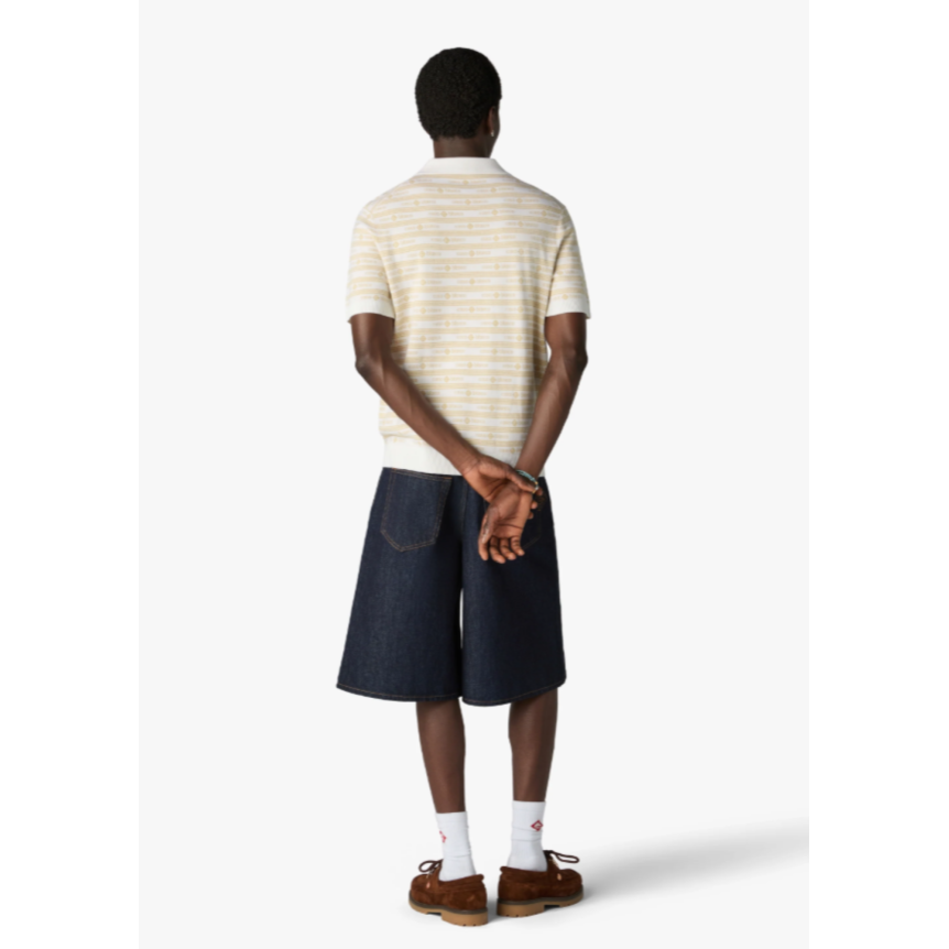 Polo à manche courte CASABLANCA en maille laine beige à logo écriture
