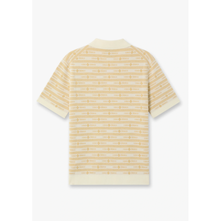 Polo à manche courte CASABLANCA en maille laine beige à logo écriture
