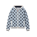Sweat à capuche zippé en laine mérinos bleu ciel à monogramme CC